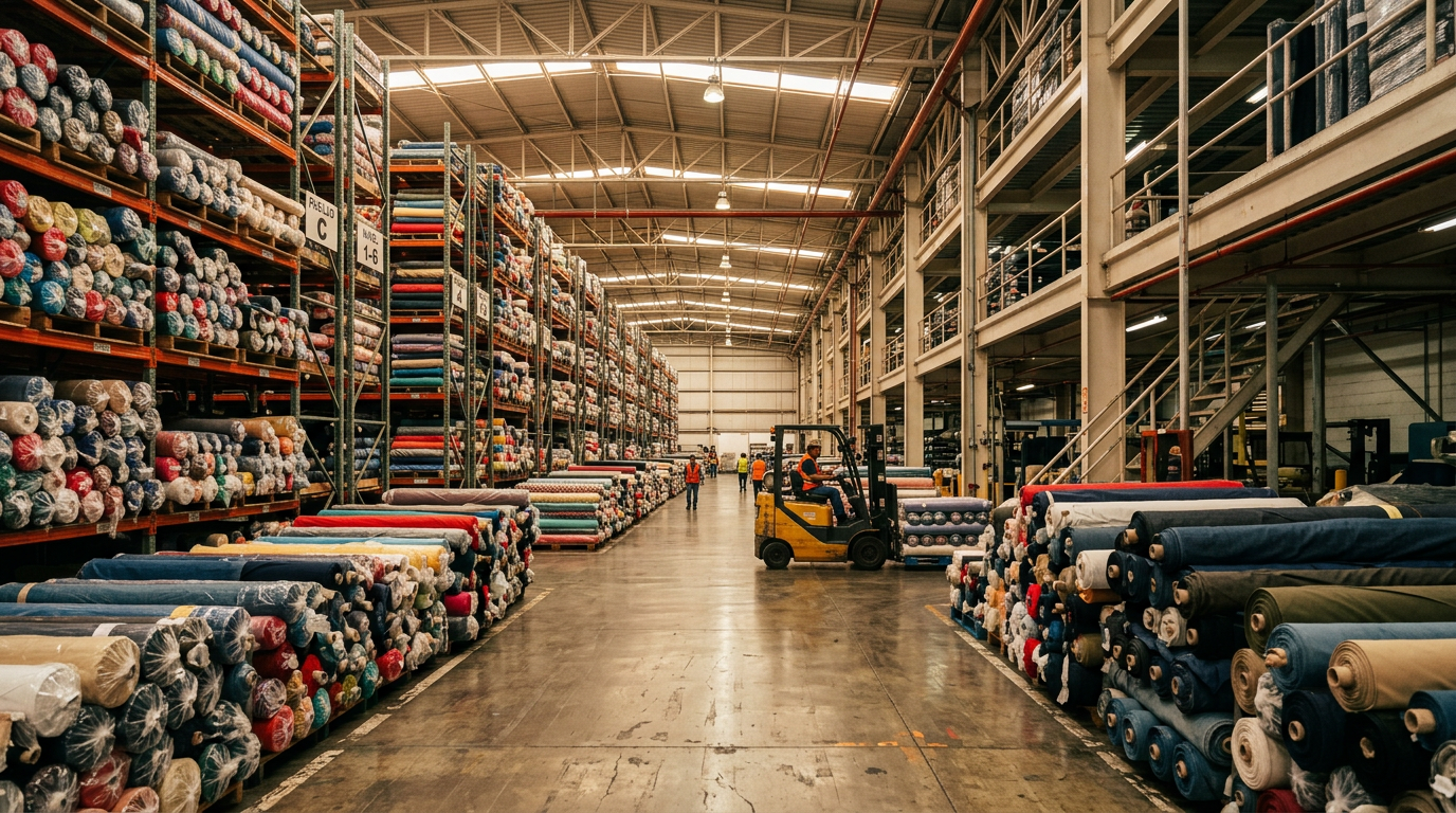 Bodega NORBIC con rollos de tela